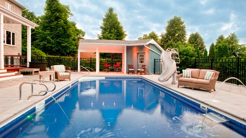 rectangle pool with water feature | St. Lawrence Pools