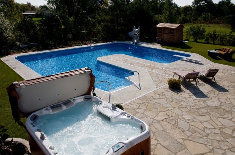 inground pool and above ground hot tub