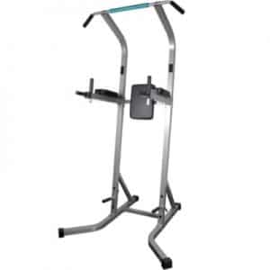 Power Tower for your home gym. Exercises include chip ups, dips, push ups, and knee raises.