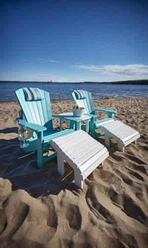Recycled Plastic Turquoise Adirondack with White Footstool