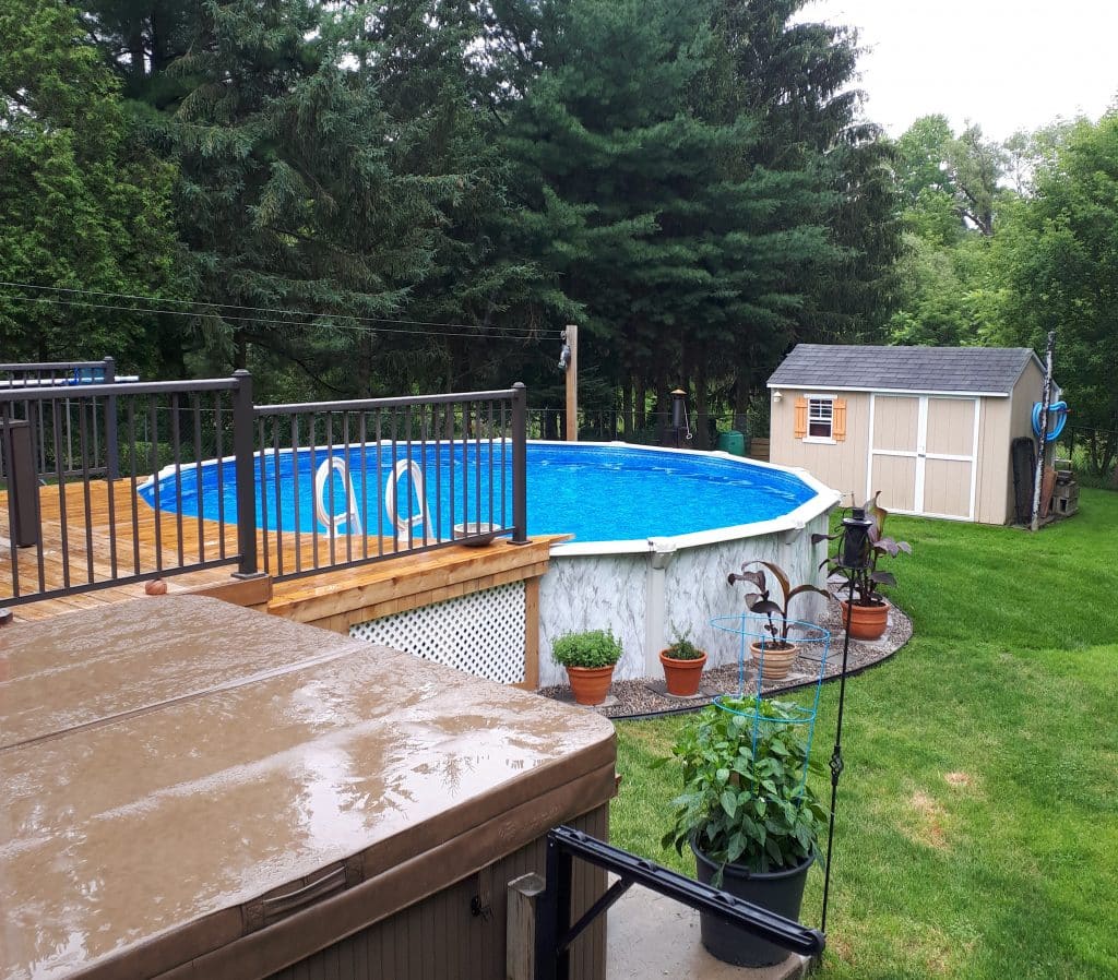St Lawrence Pools Aboveground Pool Deck | St. Lawrence Pools, Hot Tubs, Fitness, Billiards & Patio